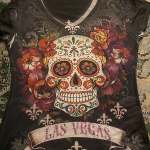 Y2K bedazzled skull / Las Vegas T-shirt